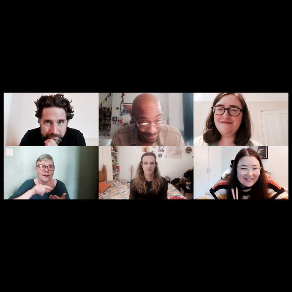 6 people taking part in a zoom video call