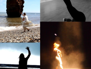 A grid of dancers performing at the coast and on stage